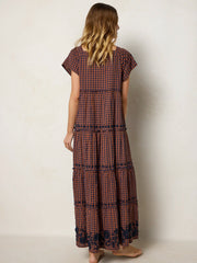 Berkley Embroidered Cotton Maxi Dress - Rust Gingham