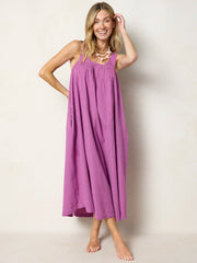 Charleston Cotton Maxi Dress - Purple Gingham