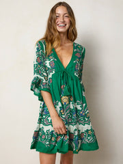 Capri Cotton Mini Dress - Kelly Green Floral