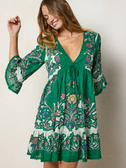 Capri Cotton Mini Dress - Kelly Green Floral