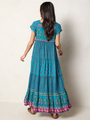 Berkley Maxi Dress - Teal Wildflower Tiles