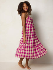 Harley Cotton Midi Dress - Fuchsia Gingham
