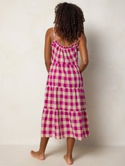 Harley Cotton Midi Dress - Fuchsia Gingham