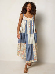 Millie Patchwork Maxi Dress - Ivory Patchwork Denim