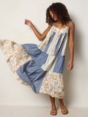 Millie Patchwork Maxi Dress - Ivory Patchwork Denim
