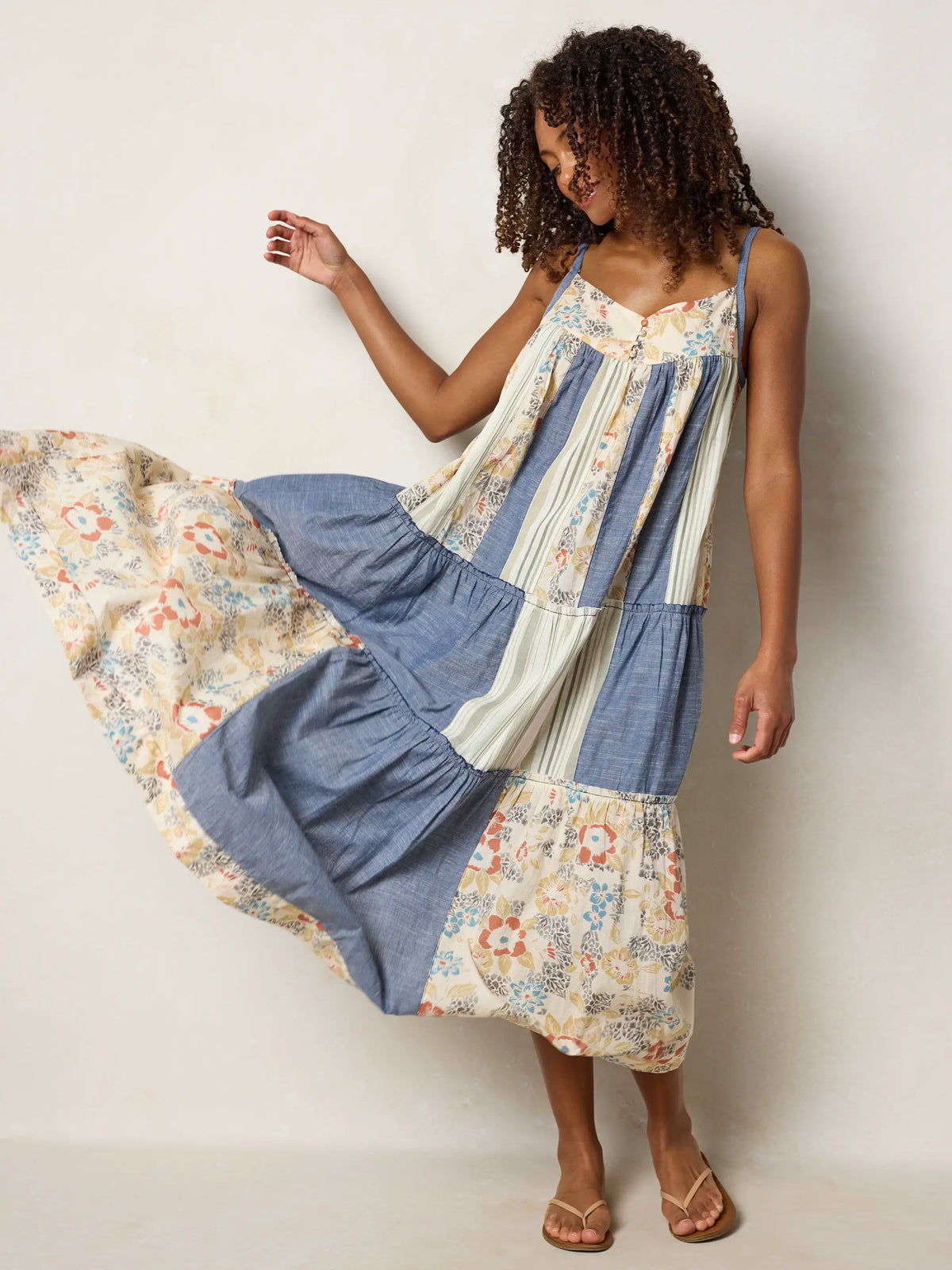 Millie Patchwork Maxi Dress - Ivory Patchwork Denim