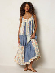 Millie Patchwork Maxi Dress - Ivory Patchwork Denim