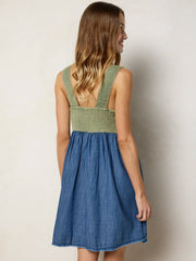 Tricia Embroidered Mini Dress - Green Denim
