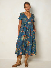Avery Cotton Corduroy Midi Dress - Crafted Bouquets Blue