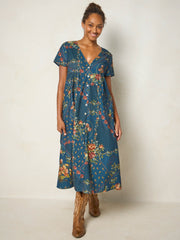 Avery Cotton Corduroy Midi Dress - Crafted Bouquets Blue