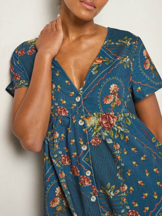 Avery Cotton Corduroy Midi Dress - Crafted Bouquets Blue
