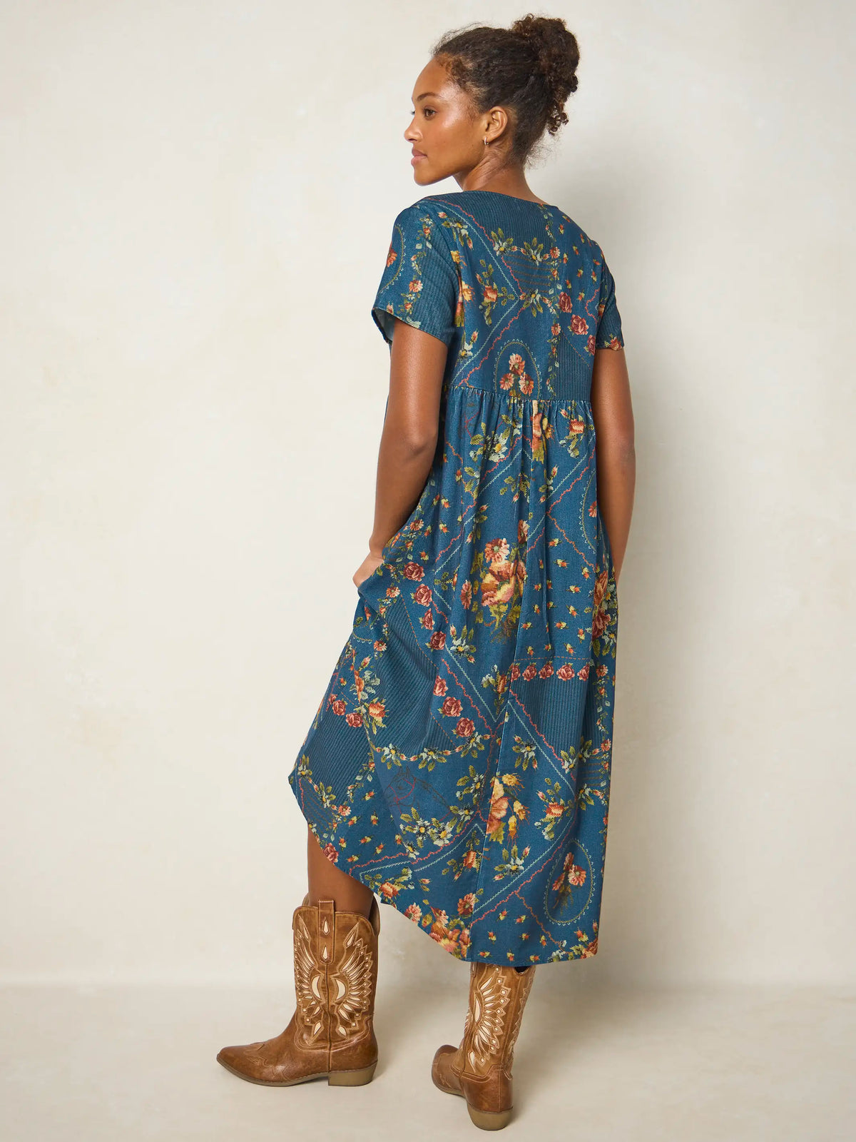 Avery Cotton Corduroy Midi Dress - Crafted Bouquets Blue