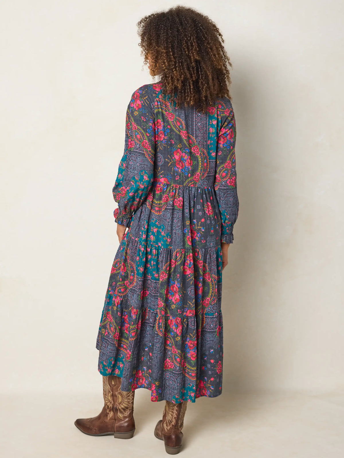 Rebecca Long Sleeve Midi Dress - Sintra Bandana Charcoal
