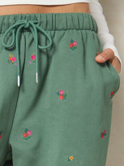 Fave Little Things Embroidered Jogger Pants - Olive Floral