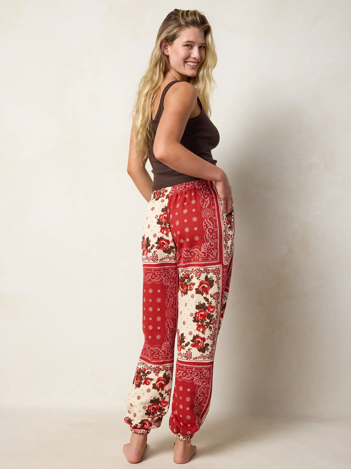 Printed Jogger Pants - Western Handkerchief Brick