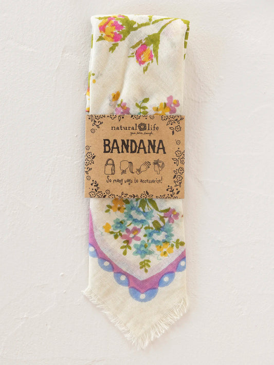 Printed Cotton Bandana - Sweet Blossoms Pink