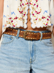 Western Blooms Leather Belt - Brown Floral