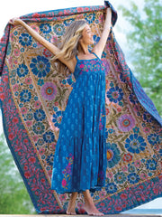 Patricia Embroidered Maxi Dress - Block Stamp Indigo