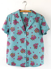 Mix & Match Cotton Short Sleeve Pajama Top - Flower Picking Teal