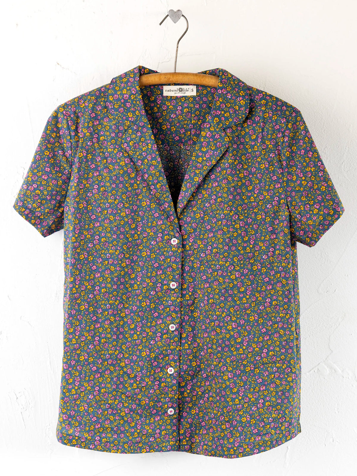 Mix & Match Cotton Short Sleeve Pajama Top - Mari Ditsy Navy