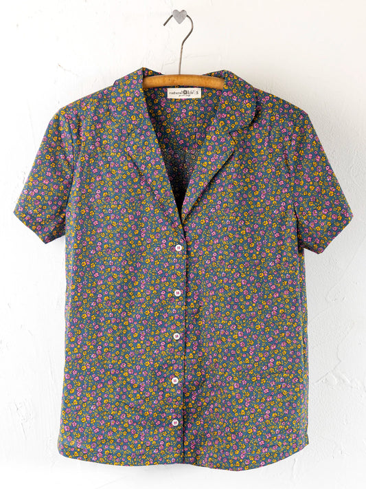 Mix & Match Cotton Short Sleeve Pajama Top - Mari Ditsy Navy