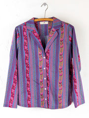 Mix & Match Cotton Long Sleeve Pajama Top - Retro Ribbons Navy