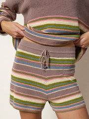 Lounge & Go Striped Cotton Shorts Set - Light Mauve