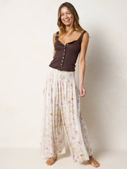 Make A Move "ButterSoft" Knit Palazzo Pants - Ivory Dahlia Rows