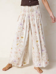 Make A Move "ButterSoft" Knit Palazzo Pants - Ivory Dahlia Rows