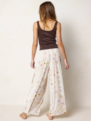 Make A Move "ButterSoft" Knit Palazzo Pants - Ivory Dahlia Rows