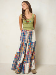 Patti Patchwork Palazzo Pants - Plaid Blue Fuchsia