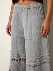Patti Embroidered Cotton Palazzo Pants - Light Grey