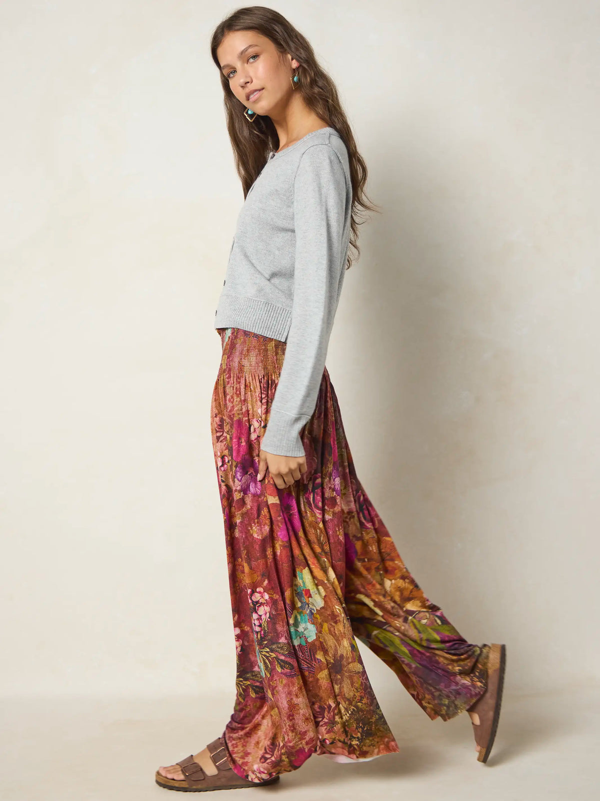 Make A Move "ButterSoft" Knit Palazzo Pants - Electric Garden Autumn