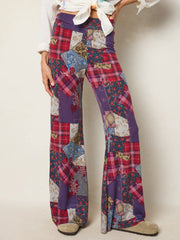 Cali Knit Flare Pants - Aspen Patchwork Burgundy