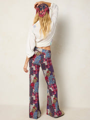 Cali Knit Flare Pants - Aspen Patchwork Burgundy