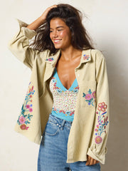 Cutest Embroidered Corduroy Shirt - Cream Floral