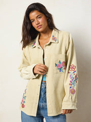 Cutest Embroidered Corduroy Shirt - Cream Floral