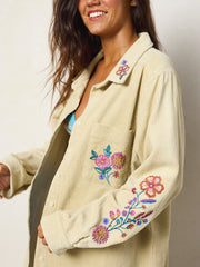 Cutest Embroidered Corduroy Shirt - Cream Floral