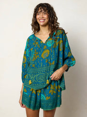 Maribel Shorts - Teal Sage Border