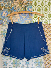 Liza Embroidered Cotton Shorts - Navy