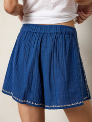 Liza Embroidered Cotton Shorts - Navy