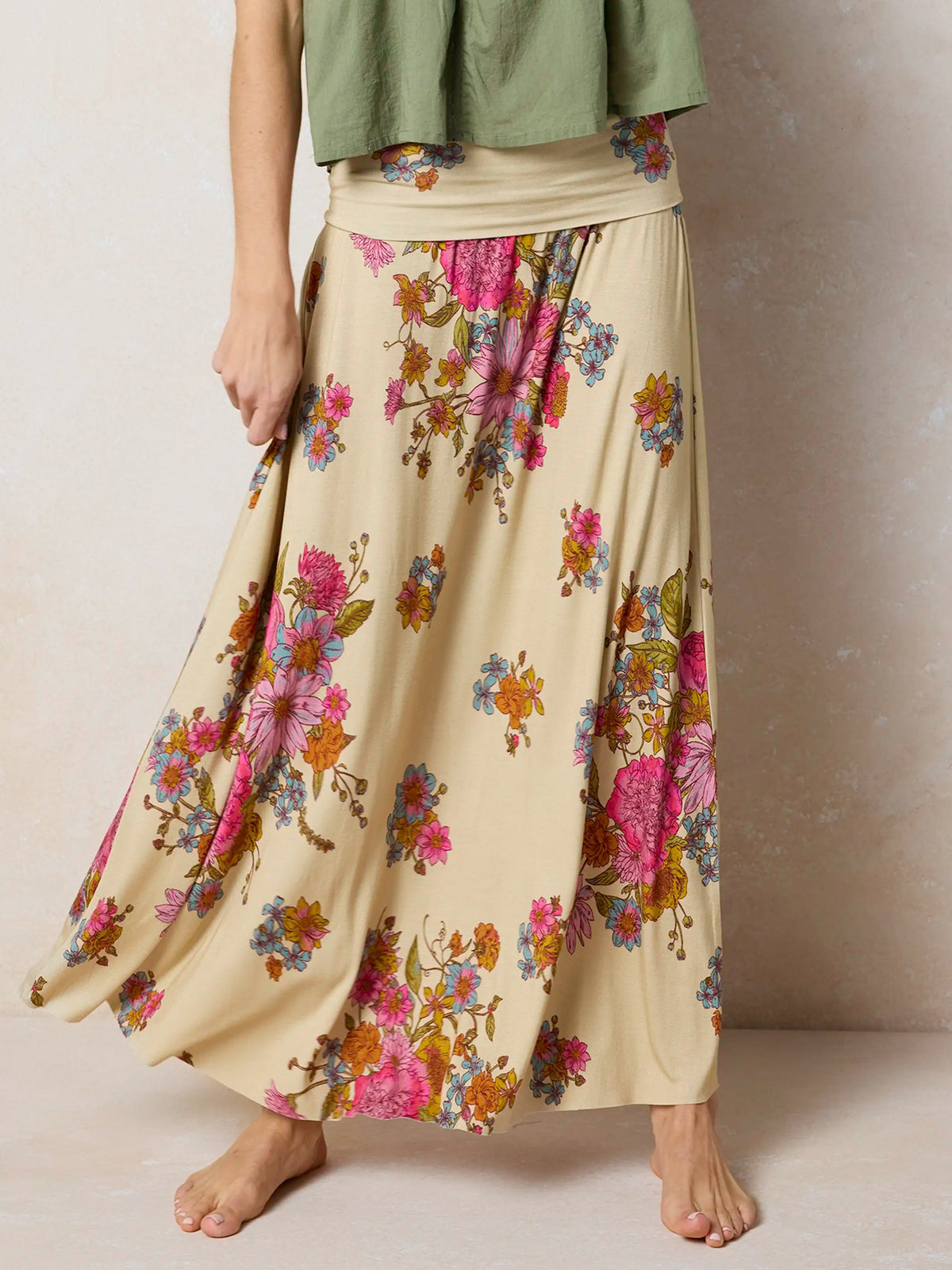 Live-In-It Knit "ButterSoft" Convertible Maxi Skirt - English Garden Cream