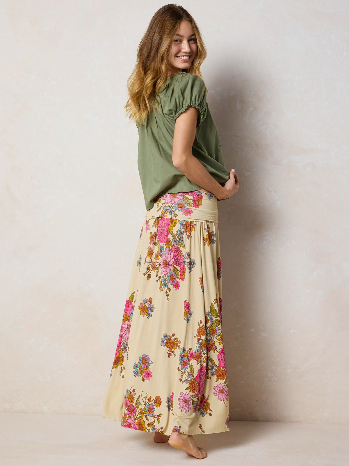 Live-In-It Knit "ButterSoft" Convertible Maxi Skirt - English Garden Cream