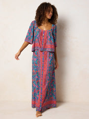 Elaina Maxi Skirt - Teal Boho Border Scarf