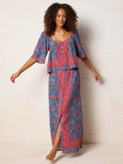 Elaina Maxi Skirt - Teal Boho Border Scarf