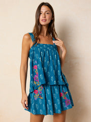 Embroidered Malia Mini Skirt - Block Stamp Indigo