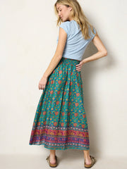 Cotton Skirt-In-A-Bag - Peony Border Teal