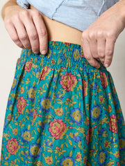 Cotton Skirt-In-A-Bag - Peony Border Teal