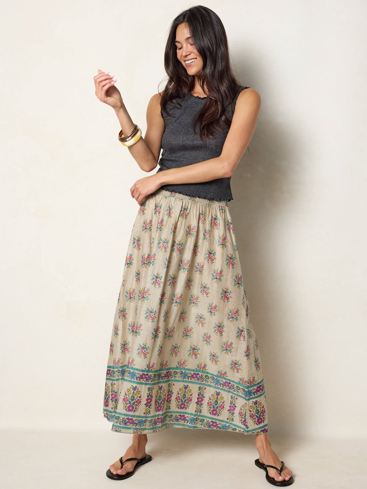 Cotton Skirt-In-A-Bag - Antique Blossoms Beige
