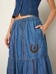 Abilene Embroidered Cotton Maxi Skirt - Denim